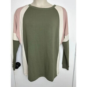 Fitz & Eddi color blocking olive, pink, white size large crew neck extra soft